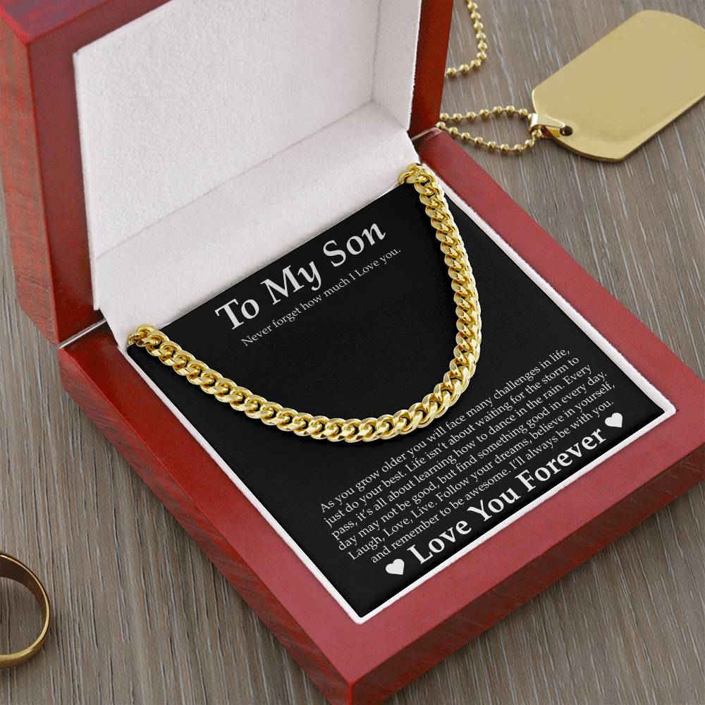 Cuban Necklace for Son Gift Set - Never Forget I Love You