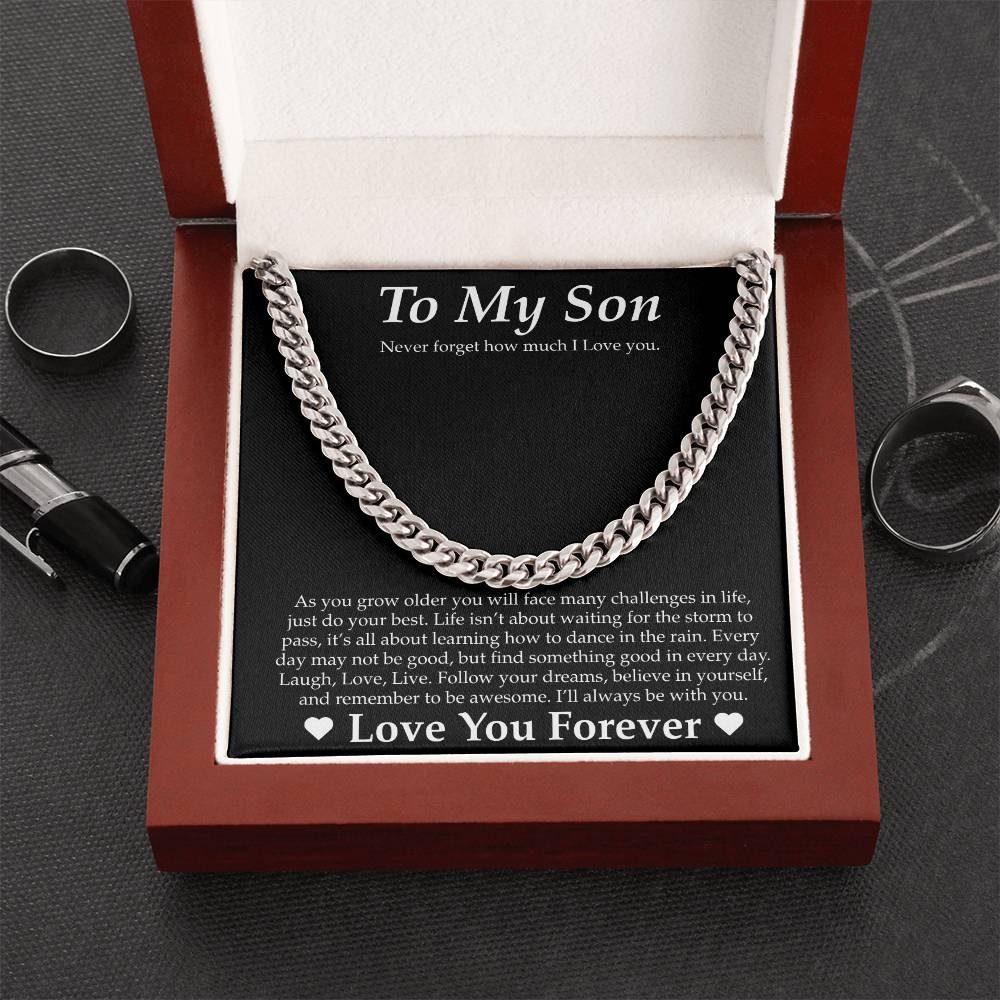 Cuban Necklace for Son Gift Set - Never Forget I Love You